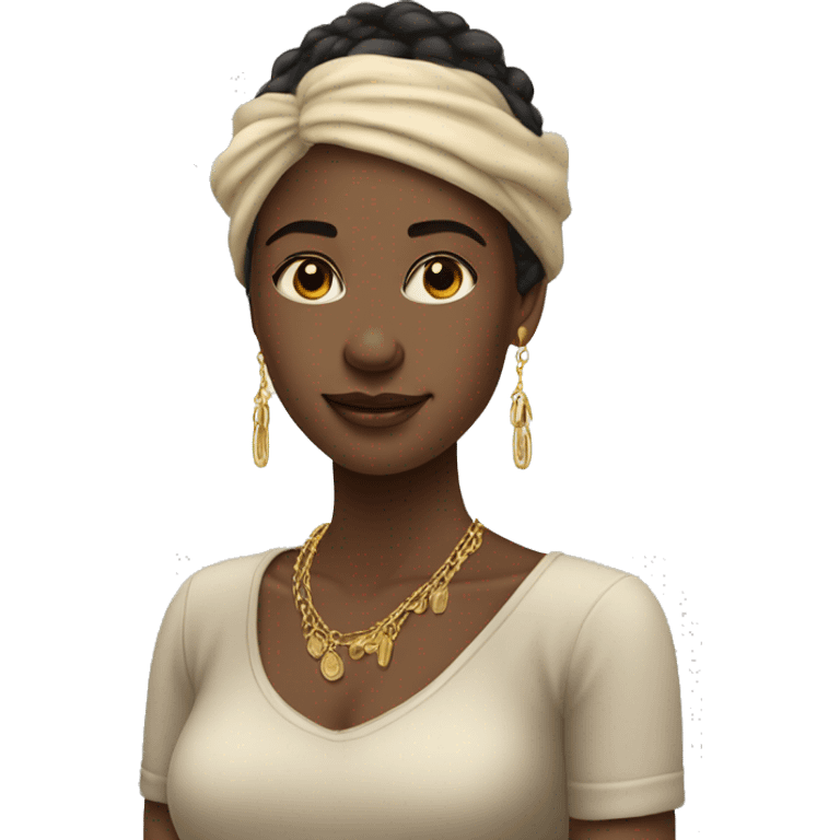 Girl with gold minimal western jewellery, small earrings and one very thin necklace. emoji