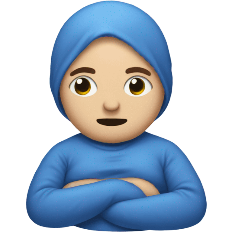 a blue man with a stoic expression , pregnant, rubbing his belly. Bald emoji