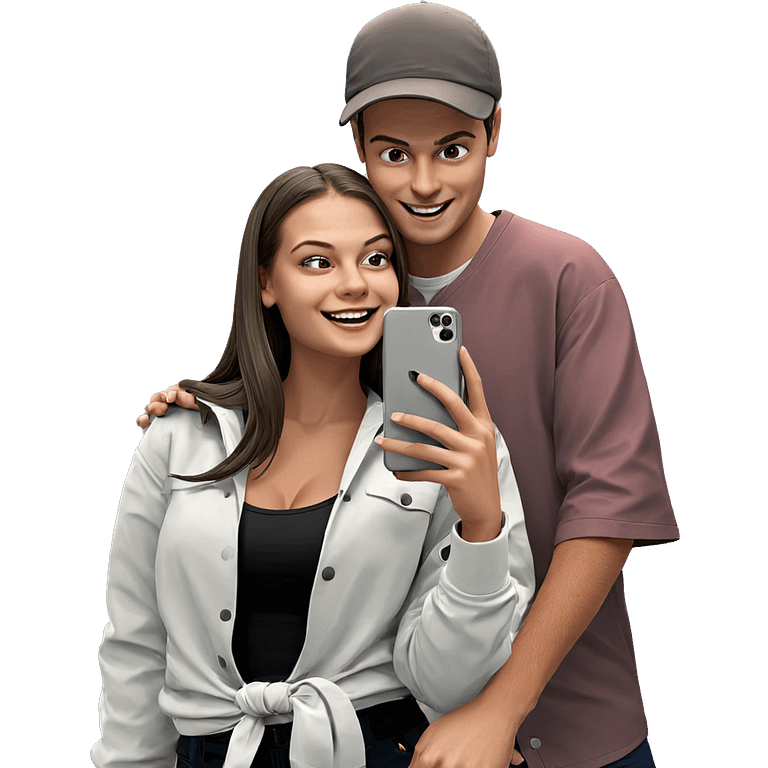 happy couple with phones emoji