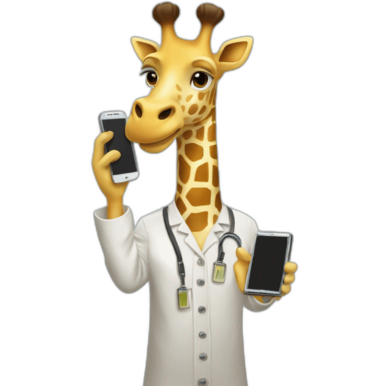 white clothed giraffe holding a smartphone and a ruler in two hands  emoji