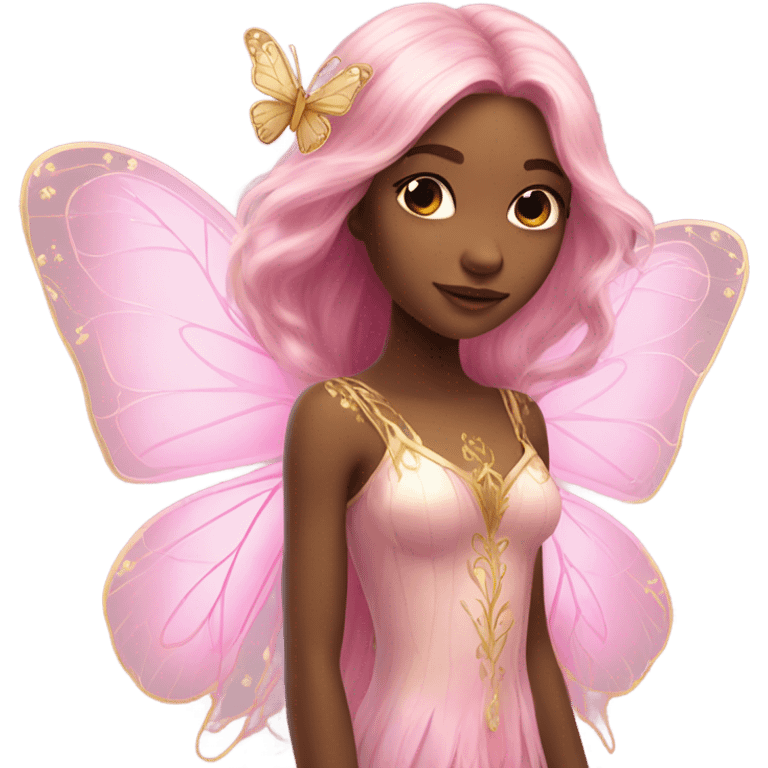 Beautiful, flower, fairy, pink, gold, long hair, butterfly wings emoji