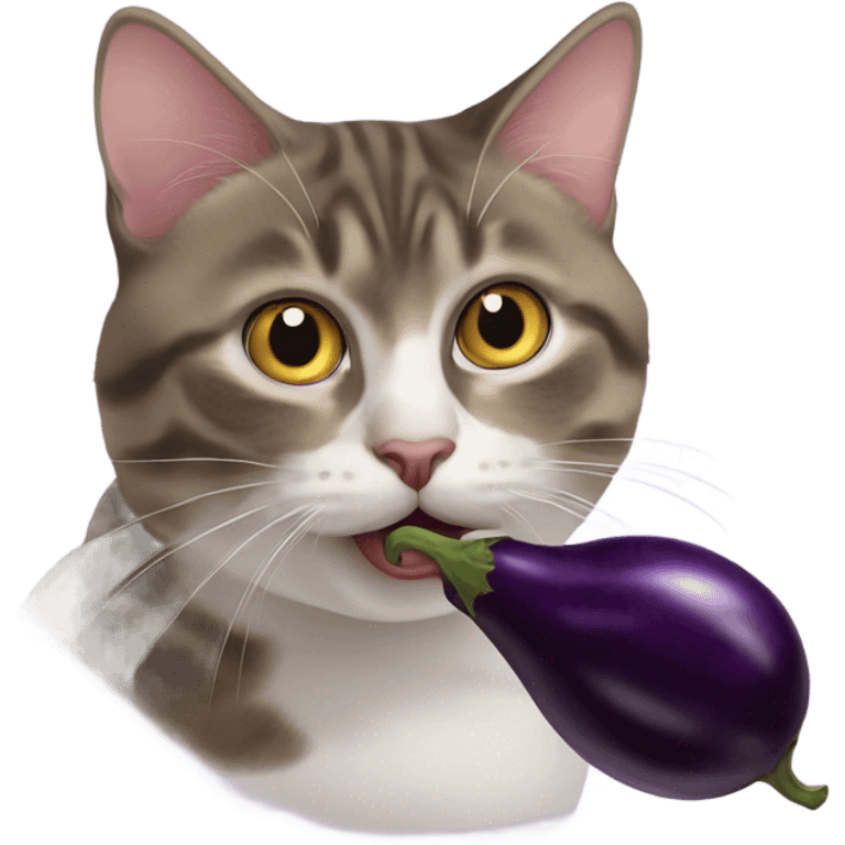 cat licking an eggplant emoji