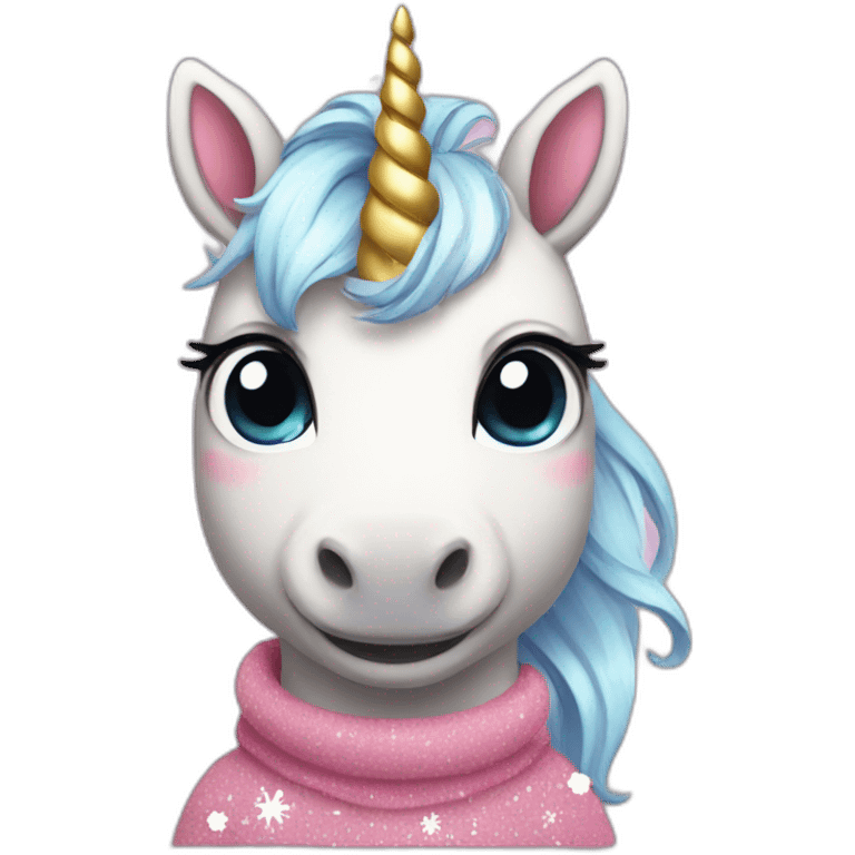 Cute unicorn with Christmas clothes emoji