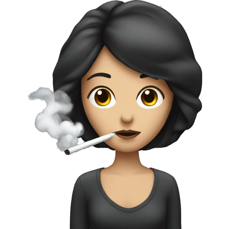 dark-haired girl smokes a vape emoji