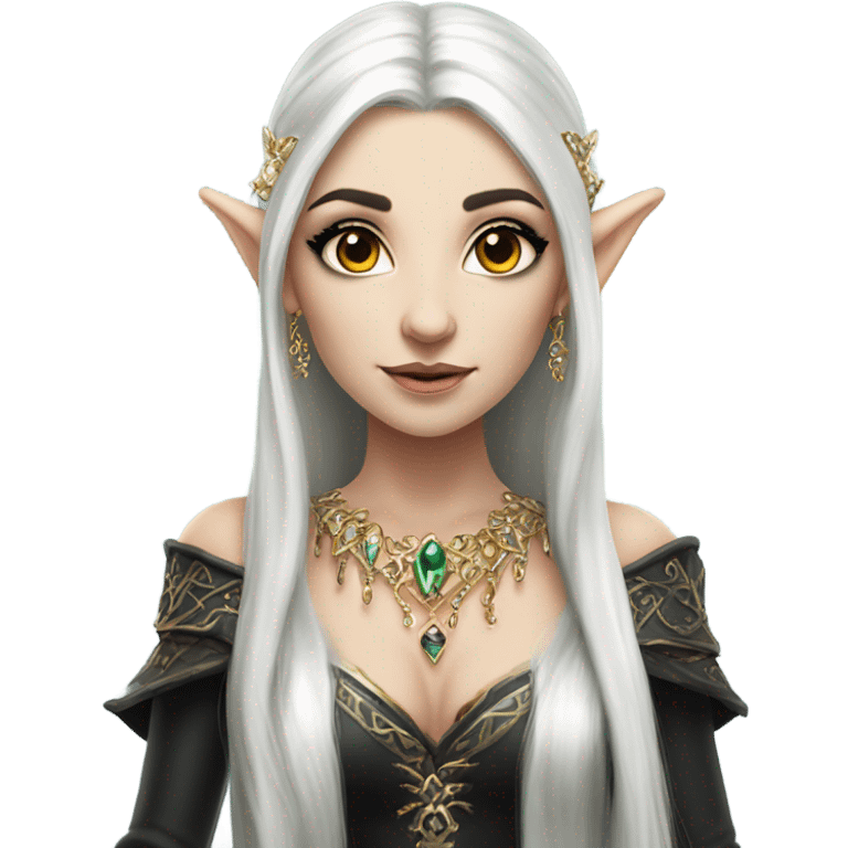 elf princess with pointy ears, white skin, black hair with jewellery,  emoji