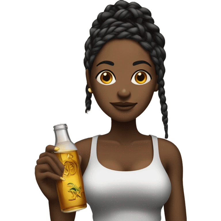 Black woman with braids holding liquor shot emoji