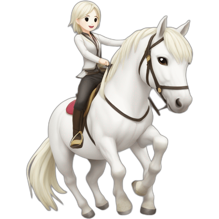 white horse riding japanese cute girl emoji