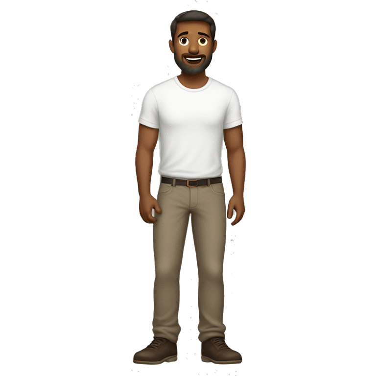 a longer dark brown haired man with a light beard in a white t shirt and brown pants emoji