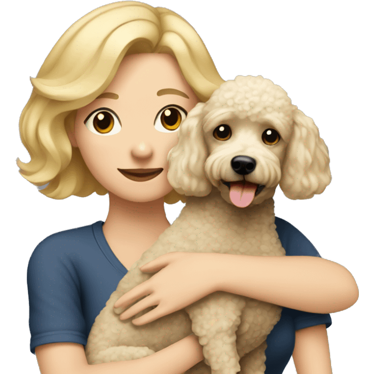  Short-Blonde-haired woman hugs her Poodle-Black-dog emoji