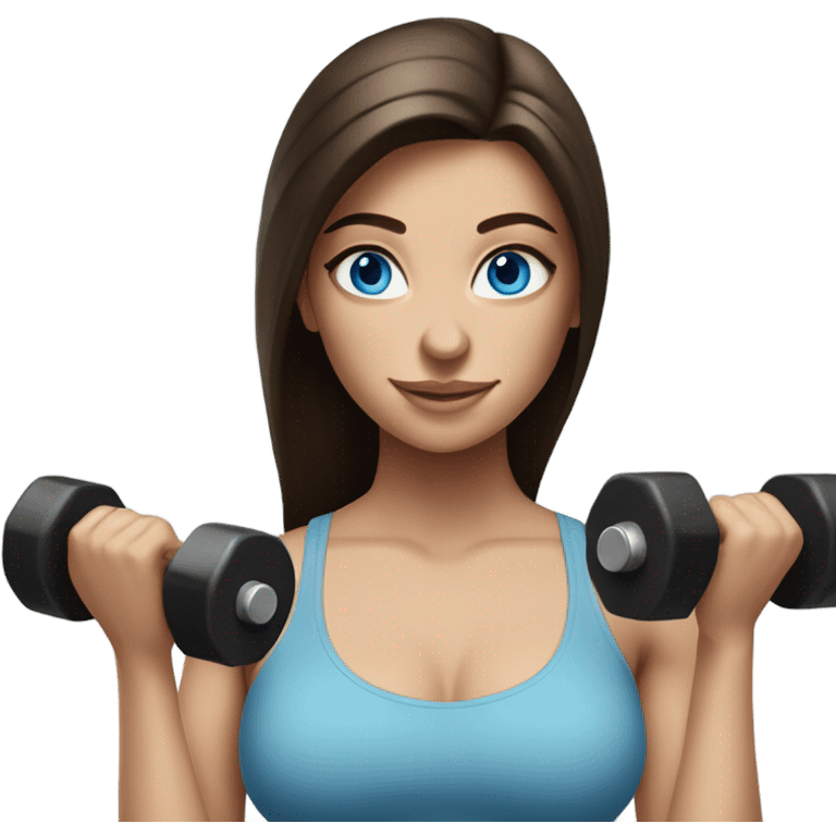 Realistic brunette girl with bright blue eyes lifting weights emoji