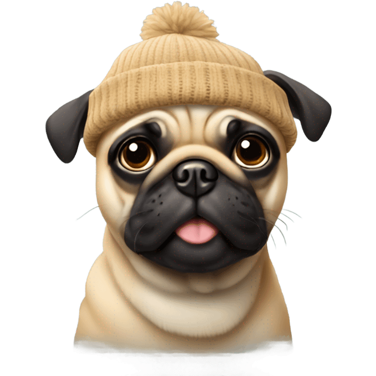 Fawn pug wearing beanie emoji