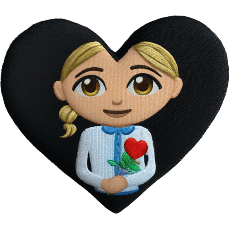 A Ukrainian teacher in an embroidered shirt holds a heart in her hands emoji