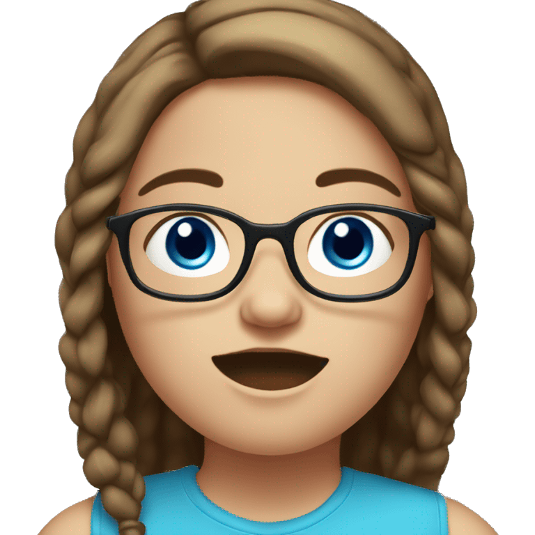 chubby girl with long brown hair, blue eyes and glasses emoji