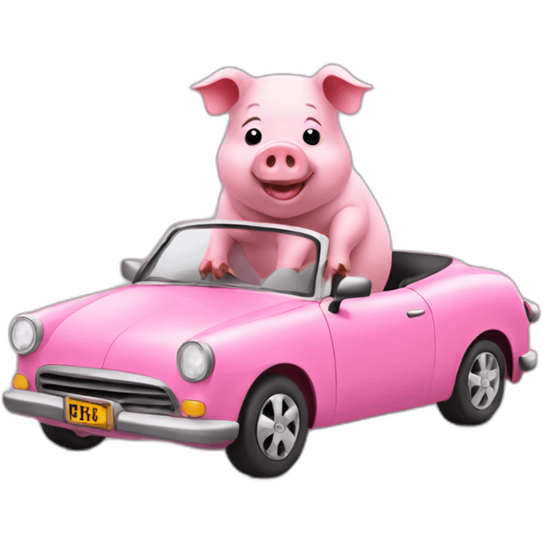 pig driving pink car emoji