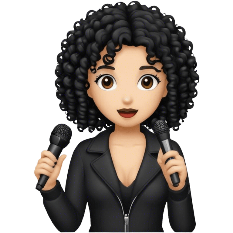 girl Black curly  black with mic emoji