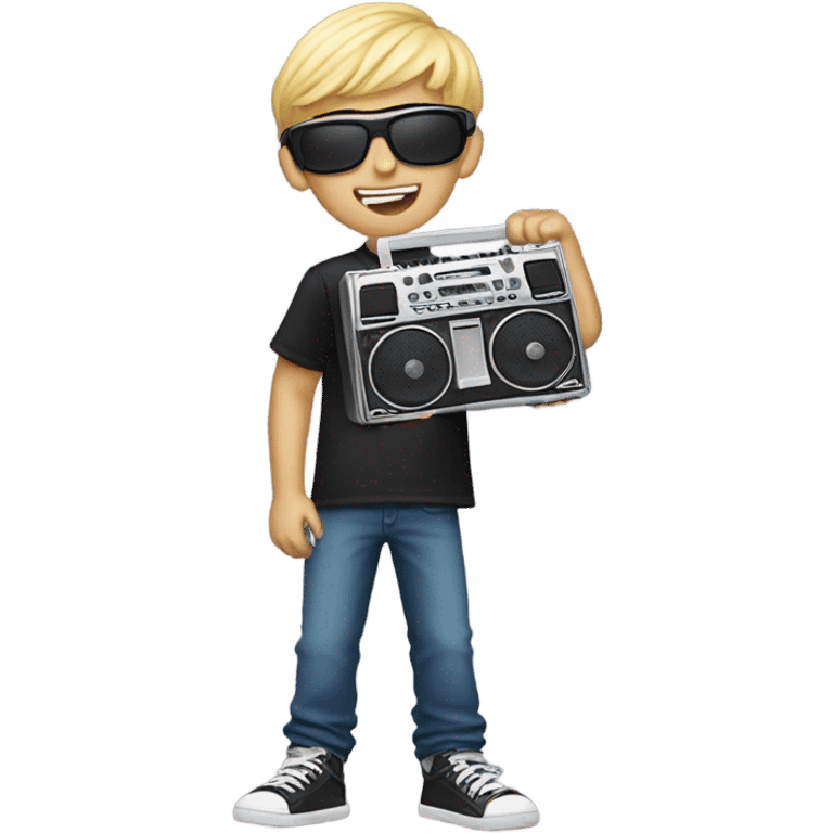 blonde boy in stylish jewelry with a boombox emoji