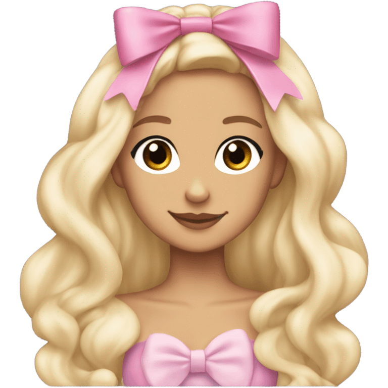 blonde ariana grande with a coquette pink bow on her hair emoji