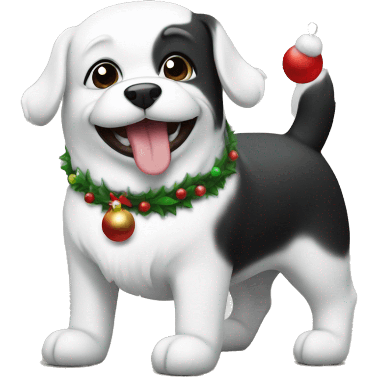 black with white dog small celebrating christmas emoji