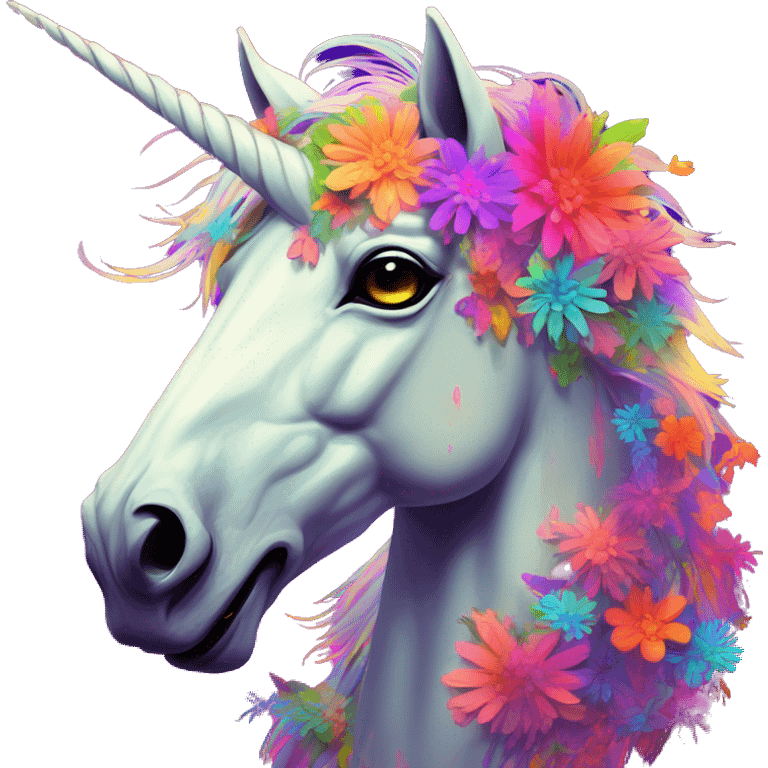 Zombie Pegasus unicorn psychedelic flowers floral groovy art neon rave raving emoji