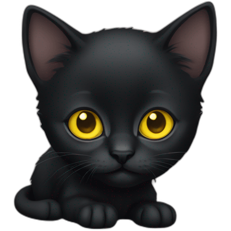 Black kitten with yellow eyes is sitting  emoji