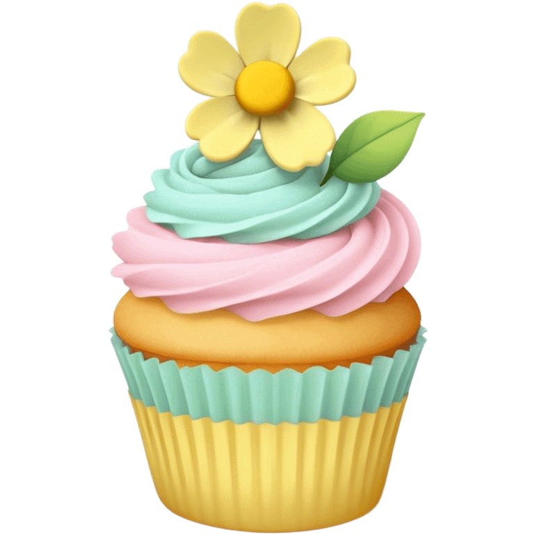 Spring pastel cupcake with yellow flower emoji