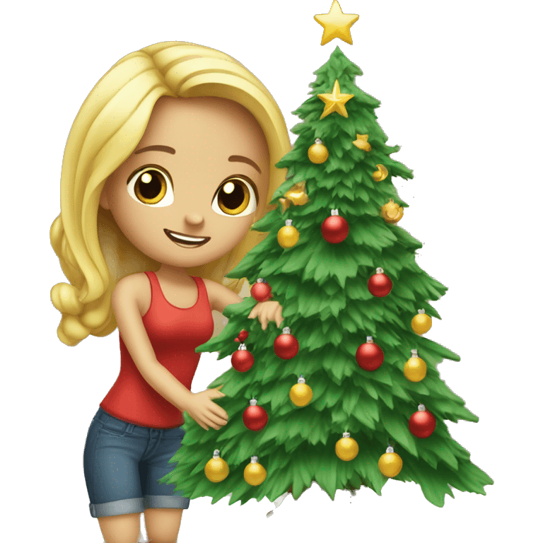 Blond Girl is decorating a Christmas tree emoji