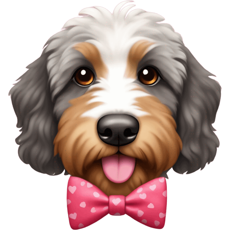 Bernedoodle dressed for Valentine’s Day emoji