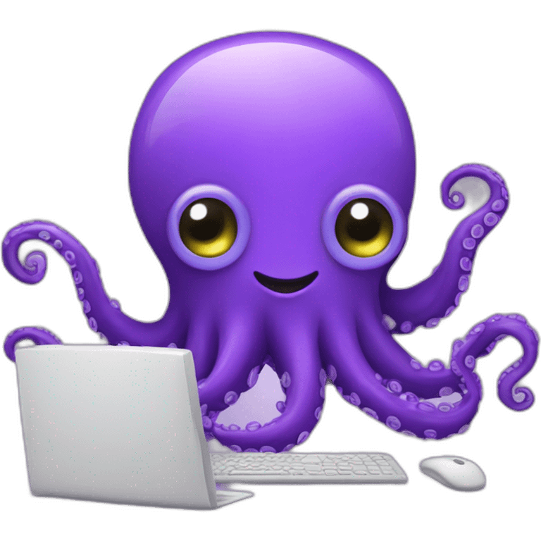 Computer Cute purple Octopus with a computer emoji