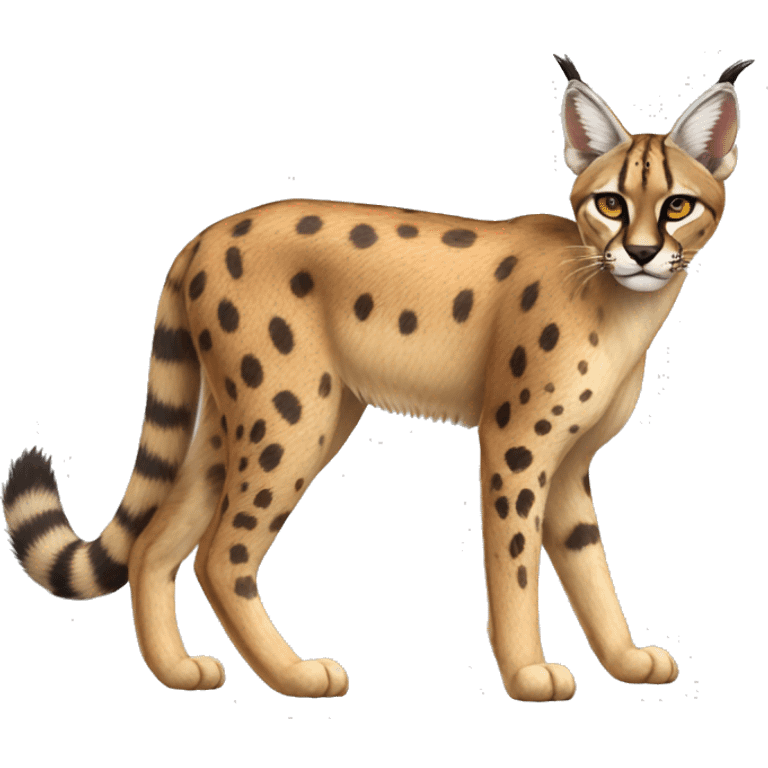 Striped and spotted Lynx-Caracal-Serval-hybrid full body emoji