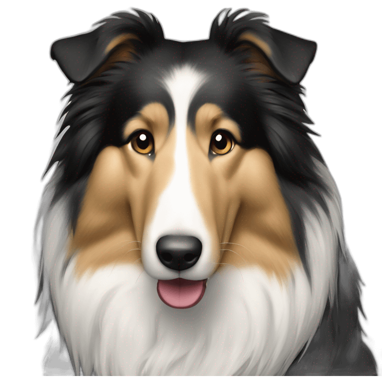 black and white rough collie with heart eyes emoji