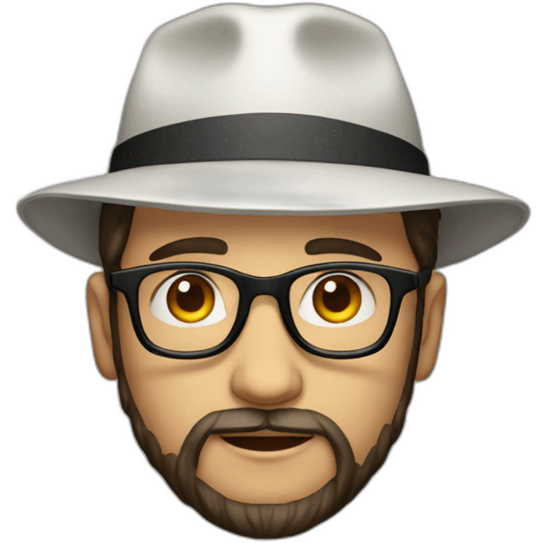 young dark-haired white man with a hat, glasses and beard emoji