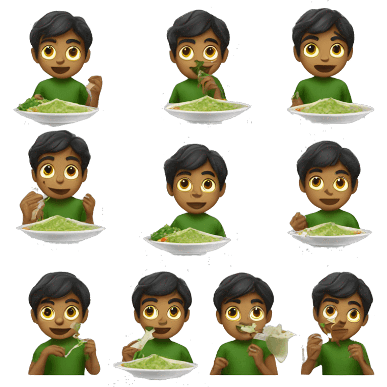 Indian boy eating palak paneer emoji