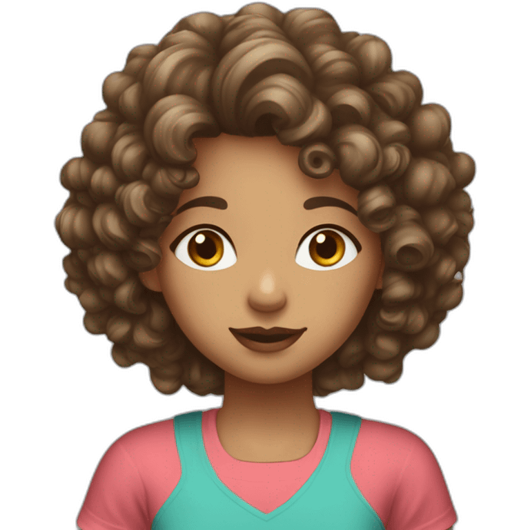 face of midle easten curly tenage girl with medium brown hair in T-shirt emoji