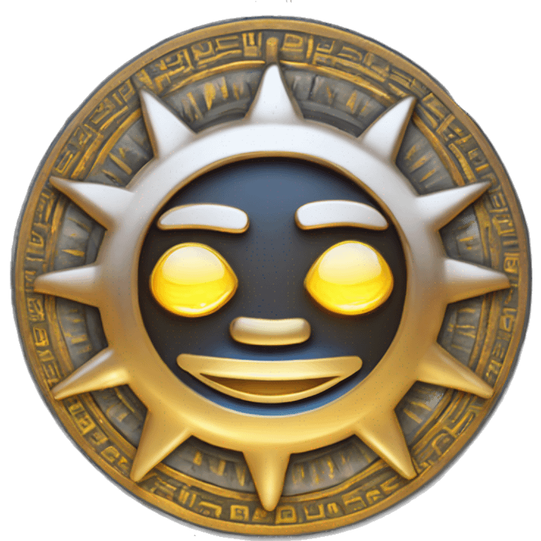 Un sol dorado sonriente con rayos de luz, representando la felicidad y la energía positiva, inspirado en la iconografía Inca del dios Inti emoji