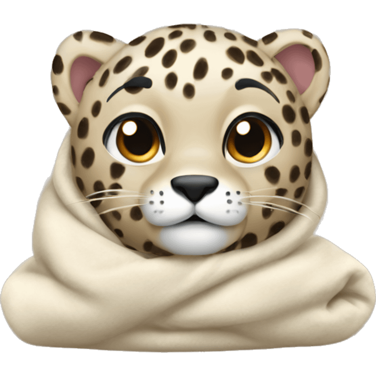 snow leapord cozy in beige blanket  emoji