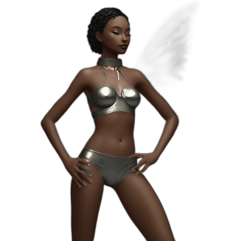 VS model, Bare belly, Wings, Choker, Colorless garden, Bathed in shadows, FOV 90 degrees, short lighting, Cold Colors, gilded technique, high-leg outfit emoji