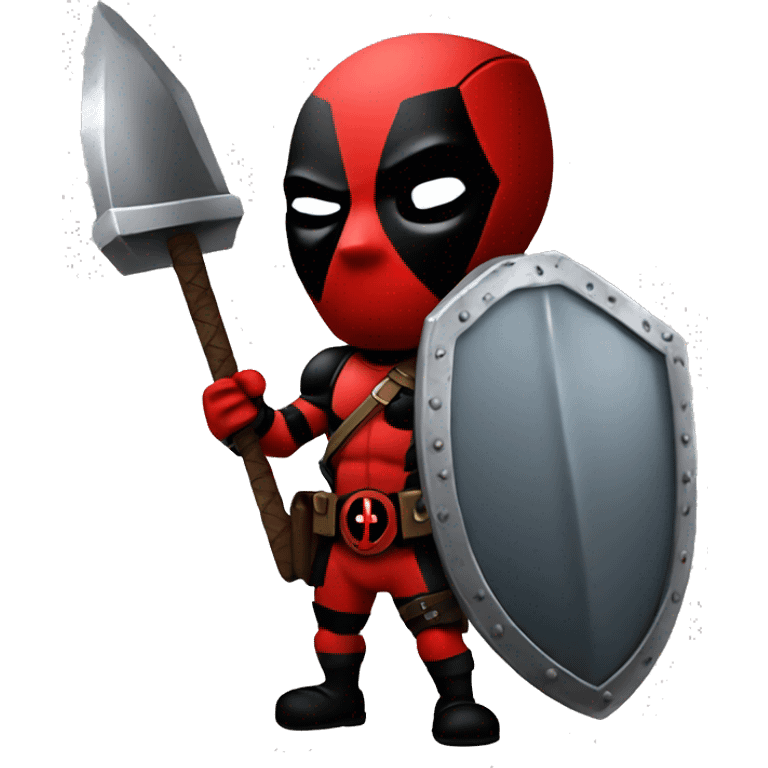 Deadpool holding Viking shield and a hammer emoji