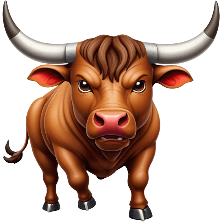 Cinematic Realistic depiction of a powerful Spanish charging bull, rendered with dynamic muscle definition and detailed, textured hide, set against a dramatic backdrop with intense, action-packed lighting emoji