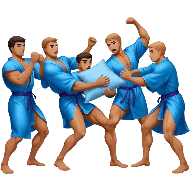 muscular men silk lace blue robe pillow fight  emoji