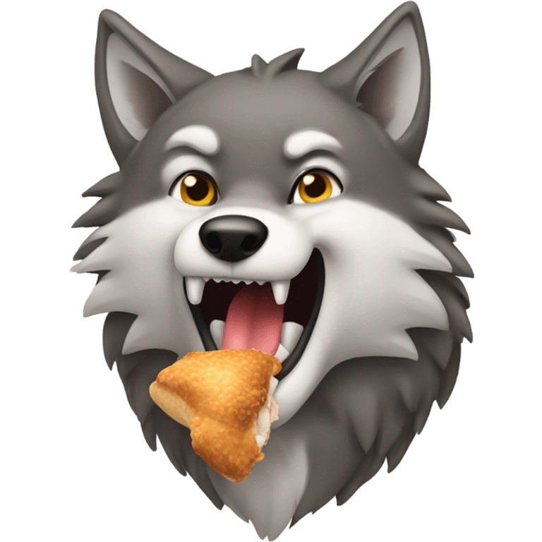 A wolf eating a chicken tender emoji