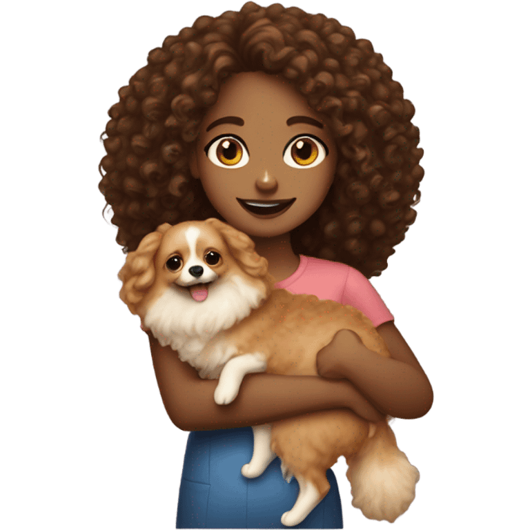 A curly girl holding pomerian emoji