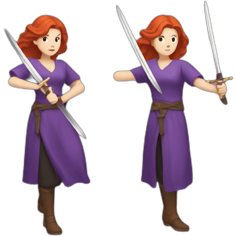 redhead women in purple fighting with sword emoji