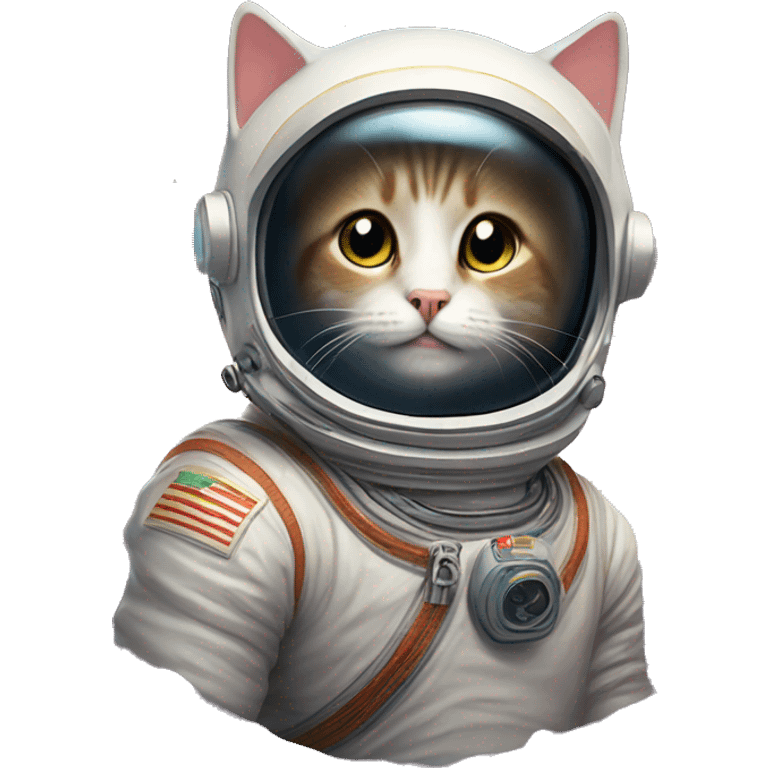 cat wearing Cosmonaut Costume on a planet in the space searching a star heart emoji