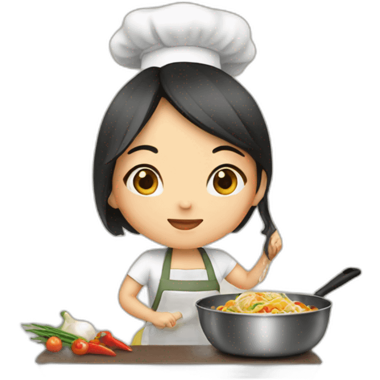 Asian girl cooking food emoji