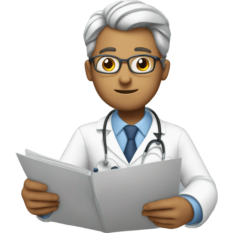 a doctor wearing stethoscope reading a report emoji