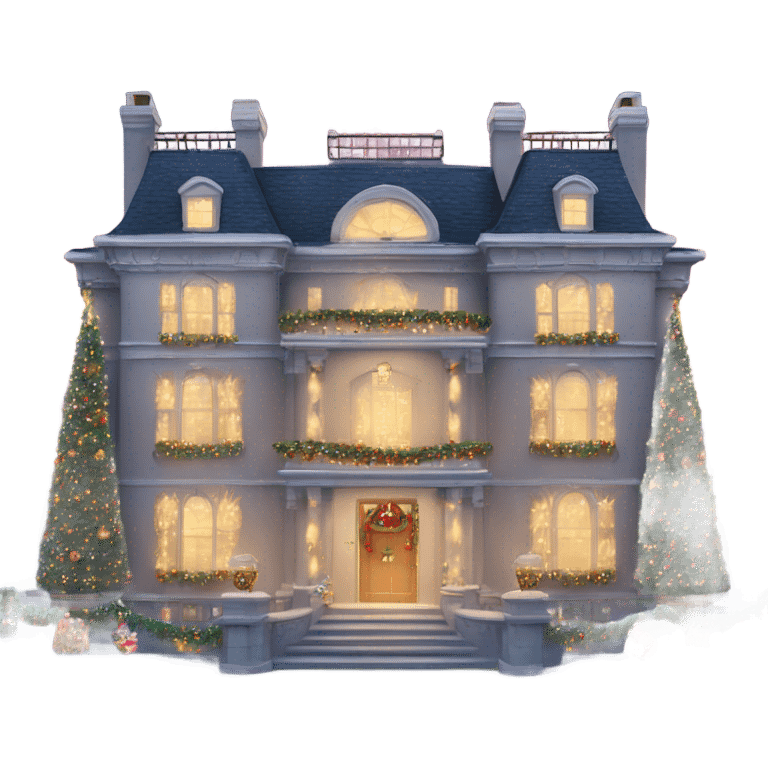 very large mansion decorated with fancy Christmas lights and lots of Fancy decorations emoji