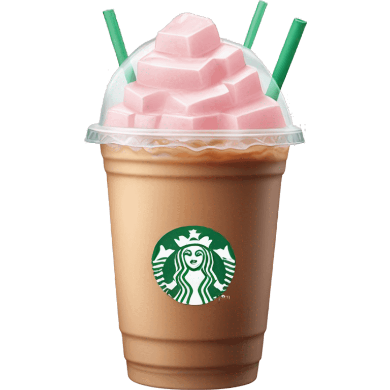 light pink starbucks ice coffee with ice cubes emoji