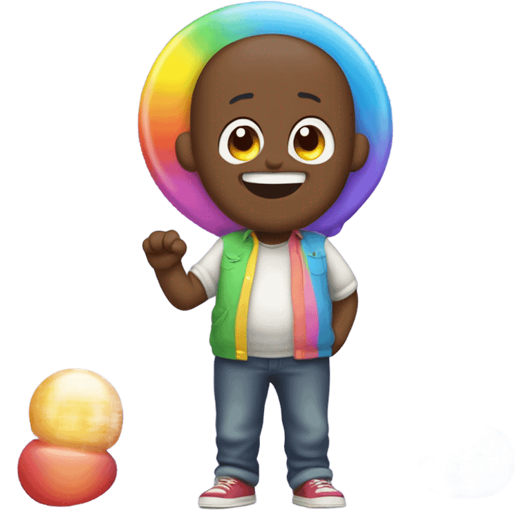 a pregnant man farting candy with rainbow ears emoji