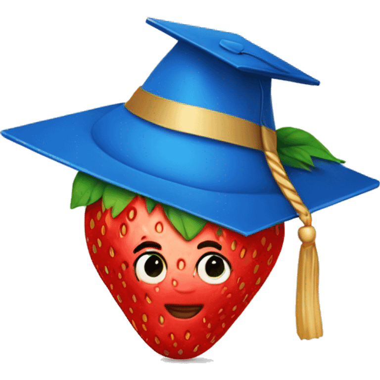 strawberry with blue graduation hat and gown emoji