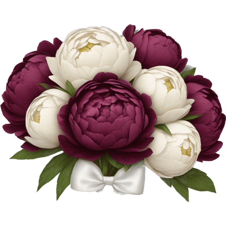 Big bouquet of burgundy peonies with a white satin ribbon emoji